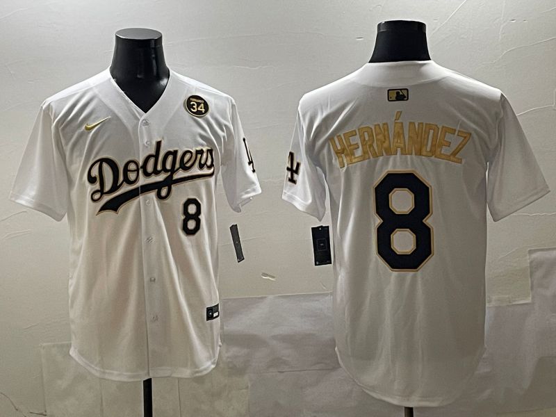 Men Los Angeles Dodgers #8 Hernandez White Gold Nike 2025 MLB Jersey style 4249->los angeles dodgers->MLB Jersey